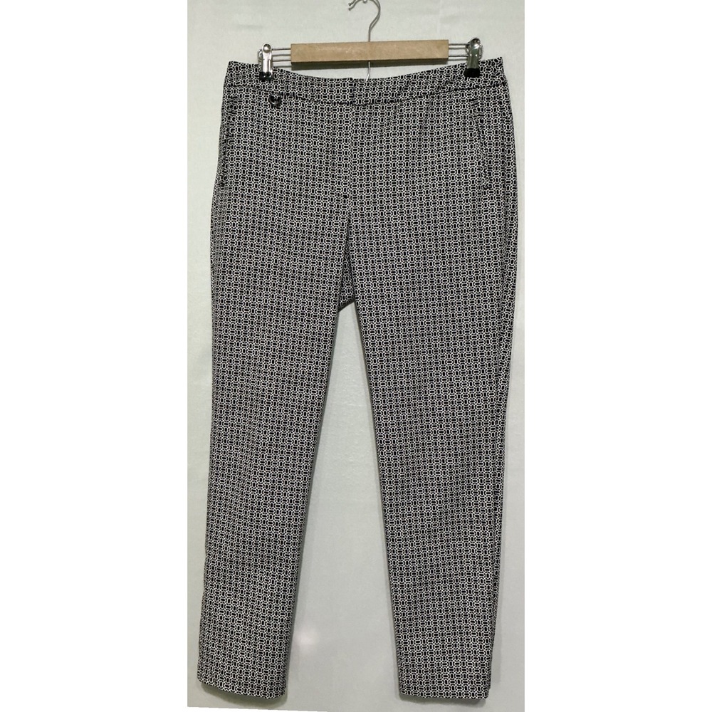Adrianna Papell Black White Geometric Ankle Pants Women 10 Stretch Career Office